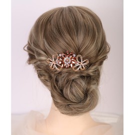 Aimimier Dainty Flower Butterfly Rhinestone Hair Side Combs Sparkly Crystal Long Teeth Comb Wedding Bridal Hair Accessories for Women (Champagne)