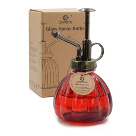 OFFIDIX Plant Glass Spray Bottle,Flower Mister Indoor Plant Watering Can Pot 6.3" Tall Vintage Pumpkin Style with Bronze Plastic Top Pump One Hand Small Watering Cans for House Plants(Red)