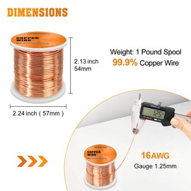 UCINNOVATE 99.9% Copper Wire, 16 Gauge Soft Copper Wire 127 Feet / 39 m, 1 lb Spool of Pure Copper Wire for Jewellery Making, Bare Copper Wire for Electroculture Gardening Plants