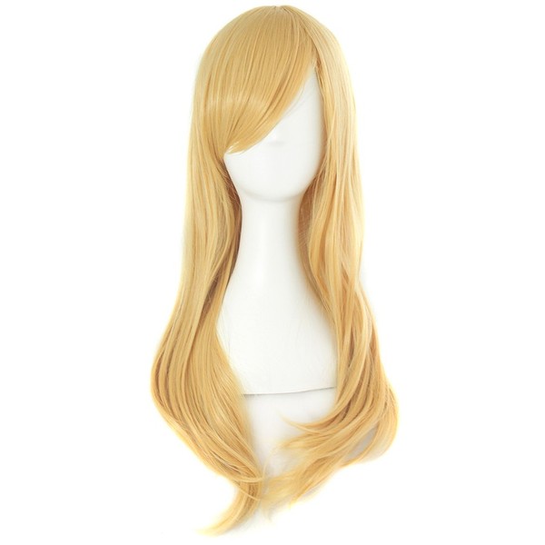 MapofBeauty 60 cm Girls Long Anime Side Bangs Large Wavy Curly Cosplay Party Wig (Orange Yellow)