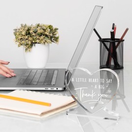 Encoink Thank You Gift for Women- Heart-Shaped Acrylic Desk Decor Thank You Plaque, Colleagues Friends Teacher Appreciation Gifts
