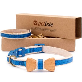 Pettsie Breakaway Cat Collar Bowtie and Friendship Bracelet, Gift Box Included, Durable 100% Cotton, D-Ring for Accessories, Light Weight, Comfortable, Soft, Adjustable Size 8-11 Inch, Blue