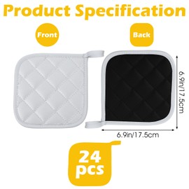 24 Pcs Pot Holders Bulk for Kitchen Heat Resistant, 7X 7 Inch Cotton Potholders with Hanging Loops Square Hot Pads Oven Pot Holder Trivet for Cooking Baking（Black