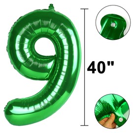 40 Inch Balloon Number 9 Green, Large Foil Green Number Balloons 9 19 29 for Girls Women, Digital 9 Helium Balloons for 90 99 Birthday Party Supplies Anniversary Event Celebration Decorations