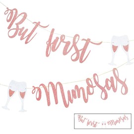 Mimosa Bar Sign But First Mimosas Rose Gold Banner, Decorations for Bridal Shower Baby Shower Bachelorette Party Engagement Wedding Graduation Fiesta Bubbly Bar Champagne Brunch Birthday Party