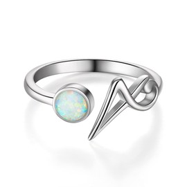FANZE Mothers Day Gifts 925 Sterling Silver Initial Ring Opal Letter Ring for Women Alphabet Open Ring Adjustable Elegant Gift for Xmas