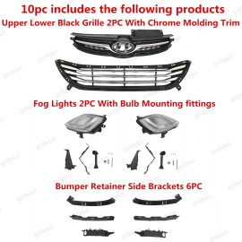 ROKY 10PC For Elantra 2011-2013 Front Chrome Grille Mesh Fog lamps Bumper Bracket Kit
