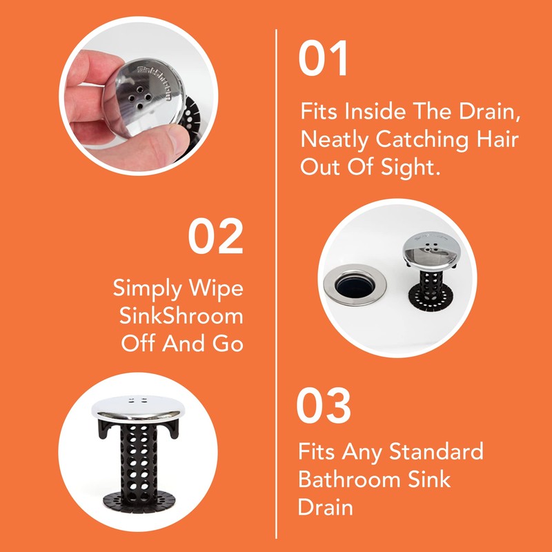 SinkShroom Chrome Edition Revolutionary Bathroom Sink Drain Protector Hair Catcher,
