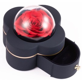 Rosa eterna roja con caja de anillo, flores eternas, regalos para mamá, esposa, novia, ella en Navidad, día de San Valentín, día de la madre, aniversario, regalos de cumpleaños para mujeres