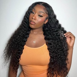 Megalook Glueless Wigs Human Hair 5x6 HD Closure Wig Wear and Go 12A Glueless Wigs Human Hair Pre Plucked Pre Cut 210% Density Deep Wave Lace Front Wig for Women 20 Inch Natural Color