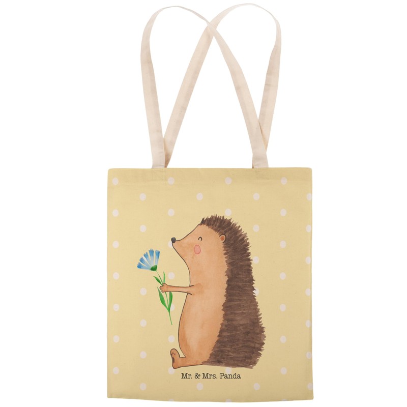Mr. & Mrs. Panda Hedgehog with Flower Shopping Bag, yellow