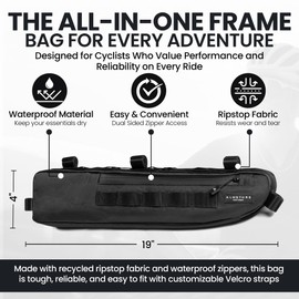 ALMSTHRE Signature Frame Bag L/XL Bundle-Black | Bike Frame Bag, Bike Saddle Bag & Ride Wallet Set | Signature Frame Bag with 3 Storage Compartments & Rear Garage | Waterproof Zippers Across All Items