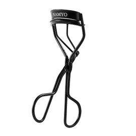 Namyo Beauty Eyelash Curler Black – Includes 10 Silicone Refill Pads, Travel Friendly Pouch & Satin Storage Bag | No Pinch, Natural Curl for All Eye Shapes