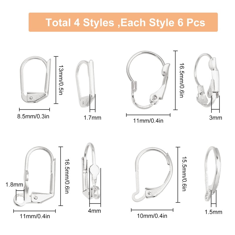 SUNNYCLUE 1 Box 24 Pieces 4 Styles Leverback Earring Accessories
