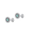 Sterling Silver Oxidized High Polished Simulated Turquoise Flower Stud Earrings