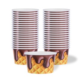 Restaurantware-Coppetta 8 Ounce Dessert Cups, 200 Greaseproof Ice Cream Cups - Lids Sold Separately, For Hot And Cold Foods, Chocolate Drizzle Paper Yogurt Bowls, Disposable, Sturdy