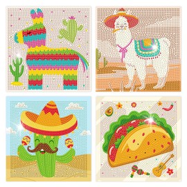 Cheerupp 4 Pcs Mexican Fiesta Diamond Art Kits for Kids, Taco Cactus DIY Creative Diamond Art Sticker Craft by Number for Adults Beginner, Full Round Drill Gem Art for Home Wall Decor