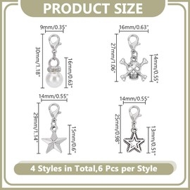 HOBBIESAY 24Pcs 4 Styles Skull Star Shoe Charms Punk Style Skeleton Star Shoe Decorations Clip on Skull Shoelace Charms DIY Accessories for Sneakers Backpacks Hats