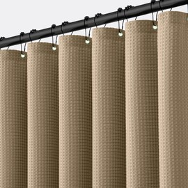 MIULEE Extra Long Waffle Weave Shower Bath Curtain 84 Inch Long with 12 Metal Hooks Modern Washable 260GSM Heavy Fabric Waterproof Thick Cloth Shower Curtains Set for Bathroom Bathtub, Khaki