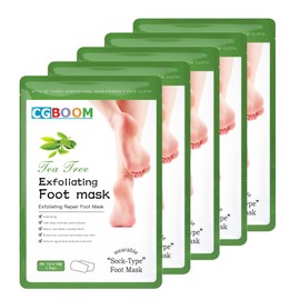 5 Pack Foot Peel Mask Exfoliating Foot Mask Feet Peeling Socks Foot SPA Treatment for Baby Soft Feet Hard Dead Skin Remover Callus Repair Rough Cracked Heels (Tea Tree)