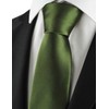 KissTies Mens Silk Olive Green Tie Solid Satin Wedding Necktie
