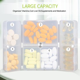 FYY Daily Pill Organizer, 7 Compartments Portable Pill Case Travel Pill Organizer,[Folding Design]Pill Box for Purse Pocket to Hold Vitamins,Cod Liver Oil,Supplements and Medication-Clear