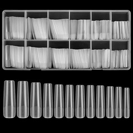 240 Piece Nail Tips Set, Nail Tips for Gel Nails, Acrylic Artificial False Nails Tips Set, Matte Full Cover Nail Tips for DIY Ballerina Nail Art Nail Salon, 12 Sizes