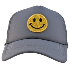 YEANIY Smiley Face Foam Trucker Hat,Light Weight Snapback Back Mesh Baseball Cap-Dark Grey