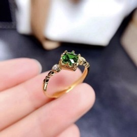 Unbranded 18K Gold Plated Adjustable Green Crystal Ring for Women