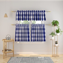 NATUS WEAVER - Cortina clásica de algodón para ventana de cocina, de 3 piezas, color azul marino y blanco, juego de cenefa, 54 x 18 pulgadas, 27 x 24 pulgadas