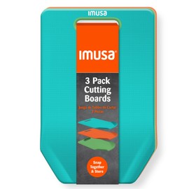 IMUSA Cutting Board Set – 3-Pack Plastic Cutting Boards for Kitchen, 11.8" x 7.4" Color-Coded Chopping Boards with Handles and Curved Edge, Nesting Small Cutting Boards, Dishwasher Safe