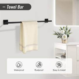 YACVCL Black Towel Bar Set 10-Piece Bathroom Hardware Set,Square SUS304 Stainless Steel - 23.6 Inch Wall Mounted Towel Rack,Toilet Paper Holder,Towel Ring and Towel Hook