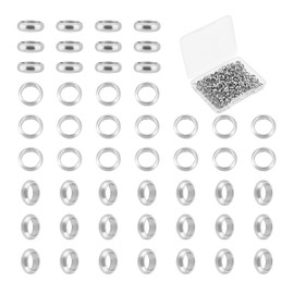 UNICRAFTALE 200Pcs 4mm Hole Small Ring Loose Beads Stainless Steel Spacer Beads Metal Spacer Bead Smooth Bead Findings Loose Beads Large Hole Spacer Bead for Jewelry Making Supplies
