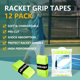 Ogeenier Tennis Racket Grip Tape, 12 Pack, Absorbent and Anti-Slip Badminton Squash Racket Grip, Precut Soft Racquet Padel Overgrip Tape