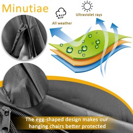 Reofrey Cover for Hanging Chair with Zip, Outdoor Garden Patio Hanging Chair Protective Cover for Floating Chair, Waterproof, Anti-UV Hanging Chair, Swing Chair Cover