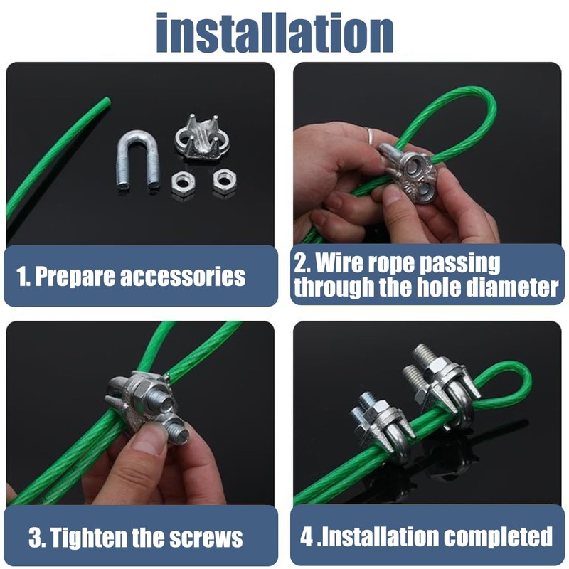 CRLLDPM Pack of 6 M4 Rope Clamps, Wire Rope Clamp,