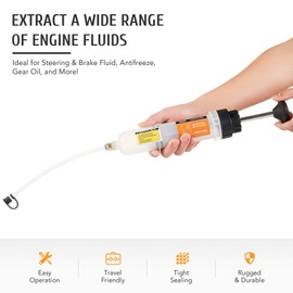OMT 200mL Manual Fluid Extractor and Filler, Syringe Style Pump for Power Steering Transmission Gear Oil & Brake Fluid Changes, Hand Vacuum Pump for ATV Boat Automotive Fluid Extraction