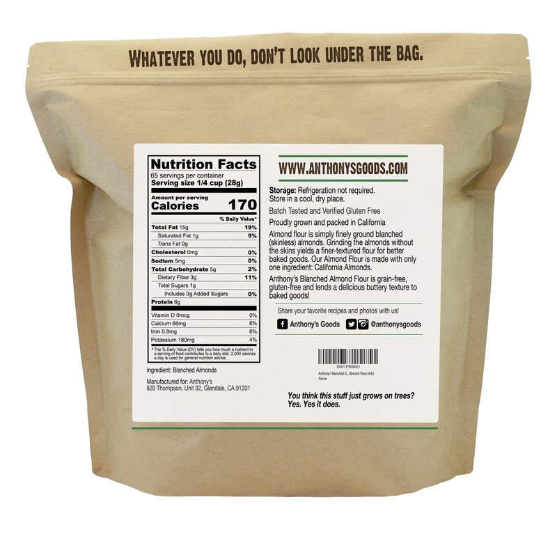 Anthony's Blanched Almond Flour, 4 lb, Finely Ground, Gluten Free,