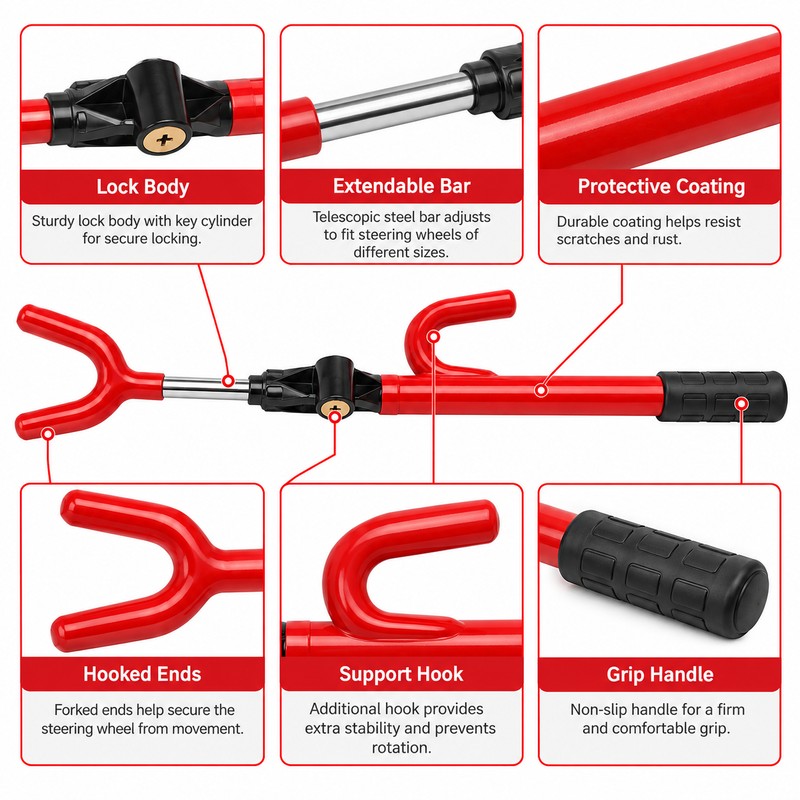 Telescopic Steering Wheel Lock for Vehicle Security – Twin-Bar ABS