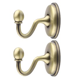 Jeeshvan 2 Pcs Vintage Wall Hooks for Curtains, Brass Curtain Holdbacks Tieback Hook, Hat Holder Coat Hangers, Decorative Hooks for Purse Rack Key Home Bathroom Door Wall