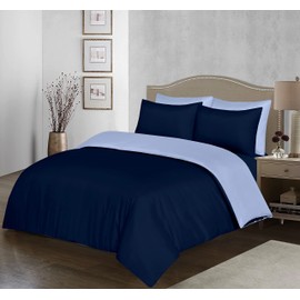 My Home Store Microfiber Reversible Duvet Cover Set Super Soft Easy Care Non Iron Bedding Sets (Navy Blue (Light Blue Reverse), Single)
