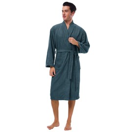 SIORO Plus Size Terry Robe for Men TerryCloth Kimono Towel Bathrobe Cotton Plush Bath Robes Home Hotel Spa Shower Housecoat Calf Length Bata De Baño, Ink Blue XX-Large
