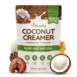 Veltracha Mushroom Coconut Coffee Creamer, Coffee Mate Creamer Powder with Pure Coconut Extract and 6 Adaptogenic Mushroom, Superfood Creamer Vegan & Unsweetened, 7.41oz (30 Servings)