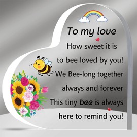 To My Love Gifts Valentines Day Acrylic Plaque Keychain 2PC Set Wife Husband Birthday Christmas Appreciate Gifts Girlfriend Heart Signs Bee Desk Signs Women Men Keyring Wedding Anniversary Souvenirs