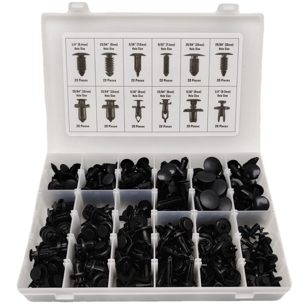 240 Piece Plastic Automotive Fastener Assortment Kit, Body Trim Rivets
