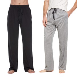 CYZ Comfortable Jersey Cotton Knit Pajama Lounge Sleep Pants-BlackGreyMelange2PK-M