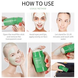 Pack of 2 Green Tea Cleansing Mask Stick, Green Tea Mask Stick, Moisturises and Controls Oil, Green Mask Clay Stick, Regulate the Water Face Mask for Skin Care Purifying