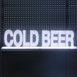 38"x10" Large LED White Cold Beer Sign for Business and Shops, Unique Design with Hanging Installation, High Visibility
