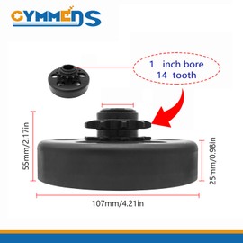 GYMMEDS Go Kart Centrifugal Clutch 1" Bore 14 Tooth and #40/41/420 Chain Fit for Go Kart, MiniBike, Lawnmower, Mini motorcycles, 212CC 6.5-8HP Engines performance Parts, Up to 2300 RPM.