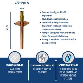 5 Piece XFITTING 1/2" Pex A Expansion Stub Out Straight with Flange 4" x 8", 30-5-6=5X